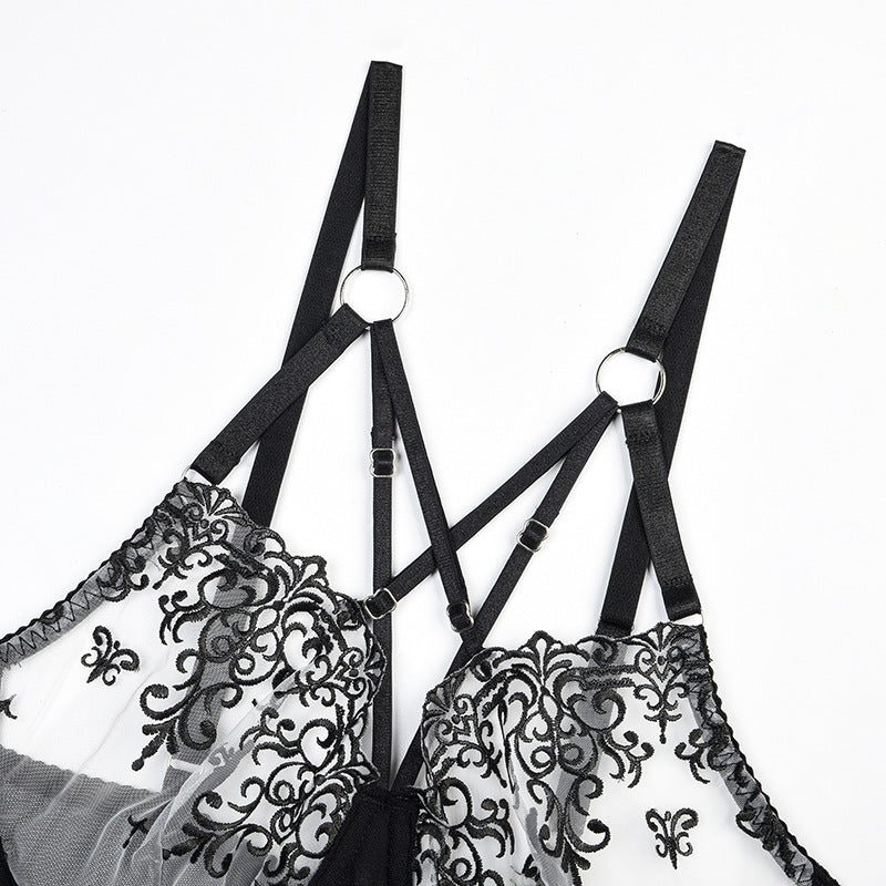 Embroidered Cross Strap Bra Female